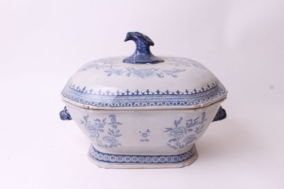 null ENGLAND Bristol or Lambeth. 

Rectangular covered tureen with cut sides, decorated...