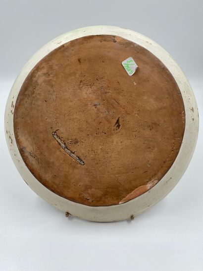 null SWITZERLAND 

Round glazed earthenware dish decorated in polychrome with a winegrower...