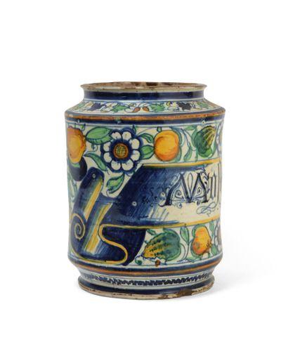 null VENICE

Large cylindrical majolica albarello with polychrome decoration of the...
