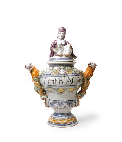 null MONTPELLIER

Large covered earthenware pharmacy vase of baluster form with handles...