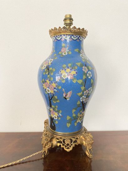 null CHINE, XIXe siècle 

Vase en bronze cloisonné à décor d'oiseaux sur des branches...