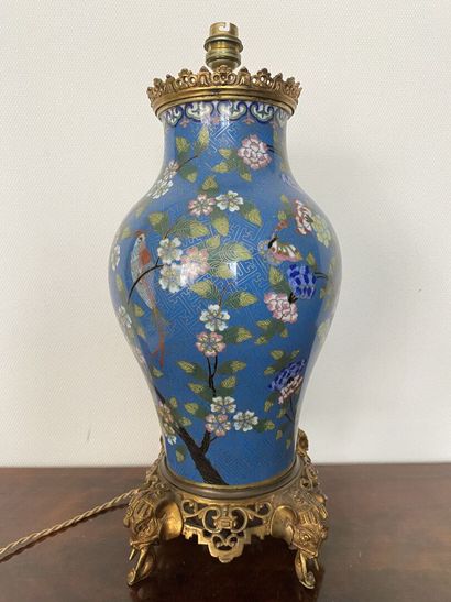 null CHINE, XIXe siècle 

Vase en bronze cloisonné à décor d'oiseaux sur des branches...