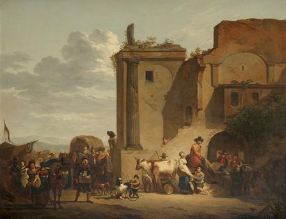 Jean-Louis DEMARNE (Bruxelles 1744 - Paris 1829) La fête au village Panneau de chêne,...