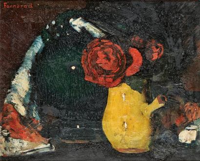 RODOLPHE FORNEROD (LAUSANNE 1877-1953) Bouquet de roses. Huile sur toile. Signée...