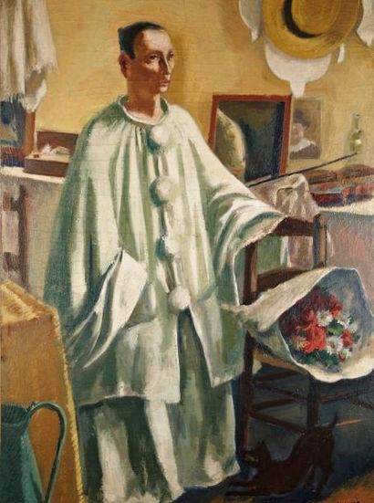 EDMOND AMÉDÉE HEUZE (PARIS 1884-1967) Pierrot. Huile sur toile. Signée en bas à droite...