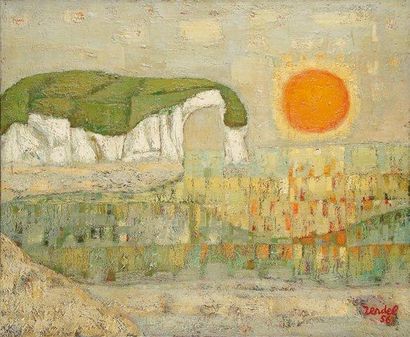 GABRIEL ZENDEL (RÉPUBLIQUE TCHÈQUE 1906-1992 PARIS) Soleil couchant à Etretat, 1956....
