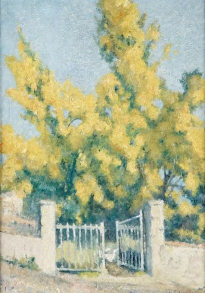 RAYMOND THIBESART (BAR SUR AUBE 1874-1968) Les mimosas. Huile sur toile. Signée en...