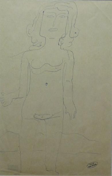 ANDRÉ DERAIN (CHATOU 1880-1954 GARCHES) Femme debout Stylo bille. Signé du cachet...