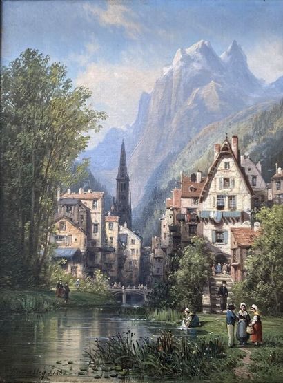 null Attribué à Charles Euphrasie KUWASSEG (1833/38-1904) 

Vue d'un village de montagne...
