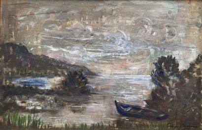 null Georges CHARAIRE (1914-2001) 

Landscape with a boat 

Oil on cardboard, signed...