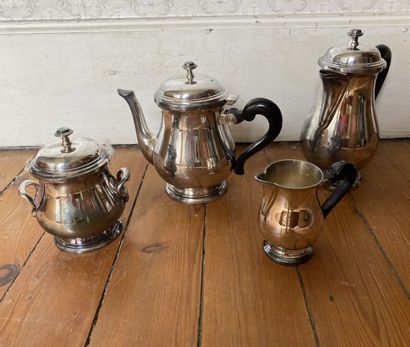 null Tea and coffee set in silver plated metal, the holds in blackened wood including...