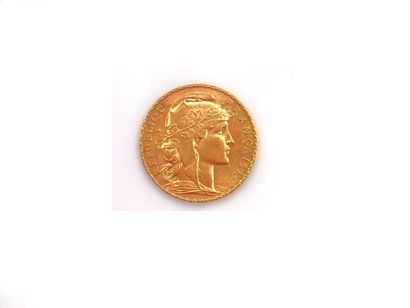 null A 20 francs gold coin, Coq, 1908. 

Weight : 6,3 g.