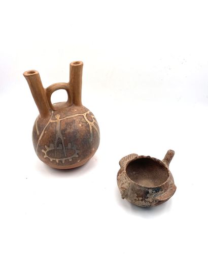 null Set including a terracotta cup decorated with a bird (Height 7.5 cm; Length...