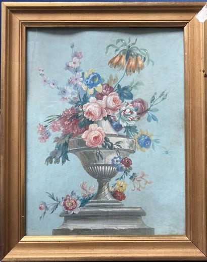 null School of the 19th century 

Still life with a flowering vase and a fruit basket.

Two...