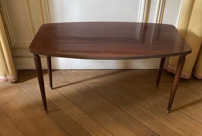 null LOW TABLE in veneer, the top with bronze belt, resting on legs. 

44 x 76 x...
