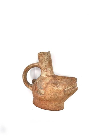 null Anthropomorphic vase with a handle in terra cotta in the shape of a dog's head....