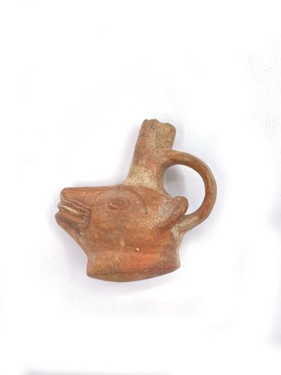 null Anthropomorphic vase with a handle in terra cotta in the shape of a dog's head....