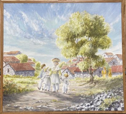 null 20th century school - Chichken Bachir ? 

Woman and children near a village...