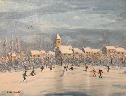 null C. BRETON

Winter Games; Snowy Village

Two oils on canvas, signed lower left...