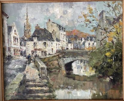 null Jean-Louis LE TOULLEC (1908-1999)

Village breton au pont. 

Huile sur toile,...
