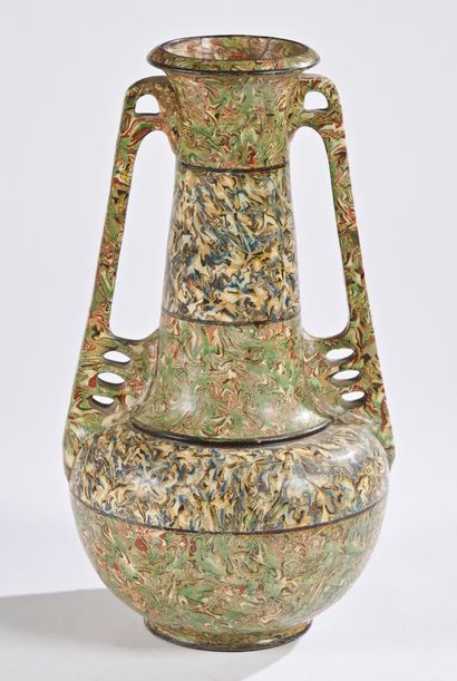 null APT

Large baluster vase in green, blue, brown and ochre marbled glazed earth,...