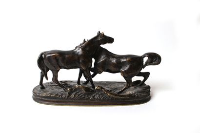 null D'après Pierre-Jules MÈNE (1810-1879)

L'accolade

Petit bronze à patine brune.

Haut....