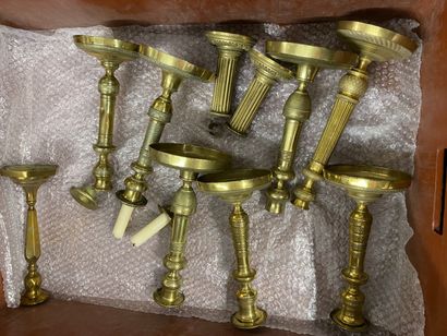 null Set of three pairs of candlesticks in gilded brass with chased decoration of...