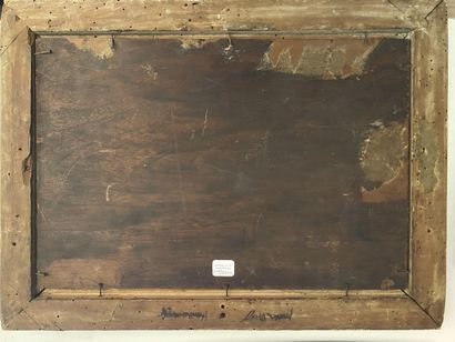 null École italienne du XIXe siècle 

Marine 

Huile sur panneau. 

25,5 x 37,5 cm...