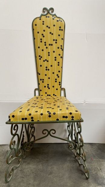 null Armchair of the 70s in metal and yellow leatherette