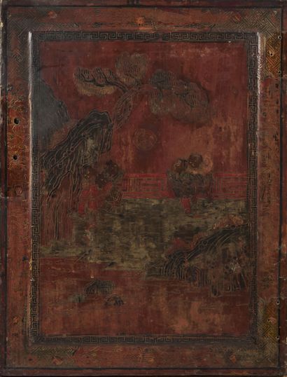 null CHINA - 19th century

Pair of lacquered wood doors with incised decoration of...