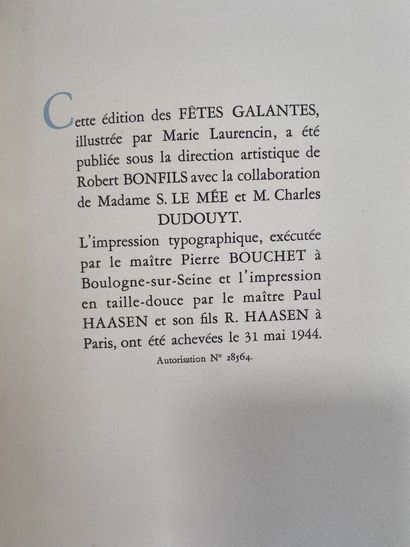 null Marie LAURENCIN - Paul VERLAINE, Fêtes galantes. 

Avec dix eaux-fortes dont...