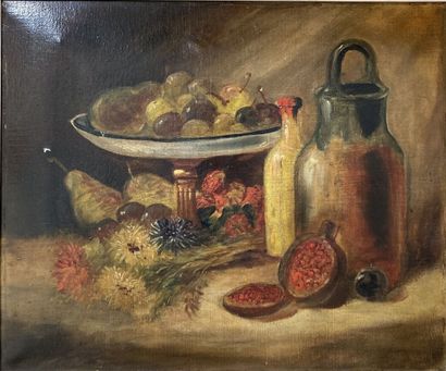 null School of the 19th century 

Still life with a fruit basket

Oil on canvas

46...