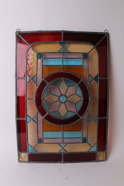 null Pair of glass and metal windows of Art Deco style with decoration of rosettes....