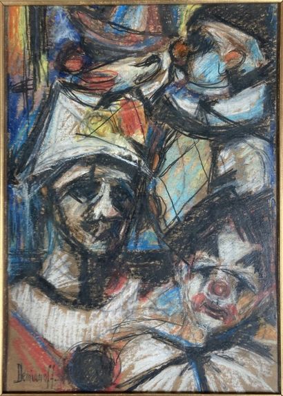 null DEMIANOFF (20th century) 

Clowns 

Pastel and gouache on cardboard, signed...