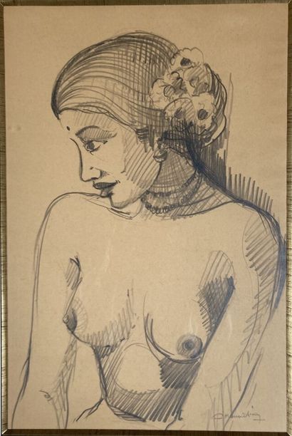 null École du XXe siècle 

Femme nue

Crayon sur papier, signé en bas à droite. 

43...