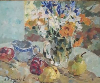 null Alfred-Jean CHAGNIOT (1905-1991)

Still life with a bunch of flowers and fruits

Oil...