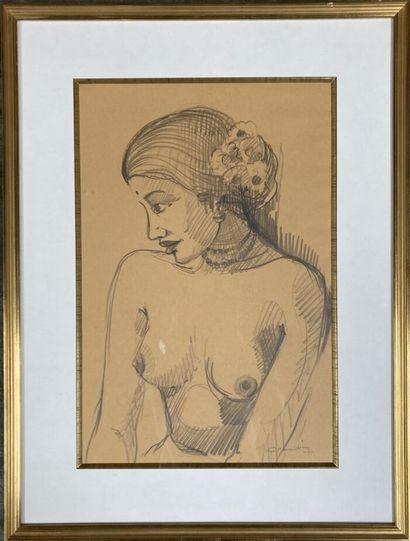 null École du XXe siècle 

Femme nue

Crayon sur papier, signé en bas à droite. 

43...
