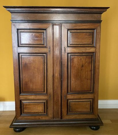 null ARMOIRE in natural wood molded and carved with doucine opening by two doors...