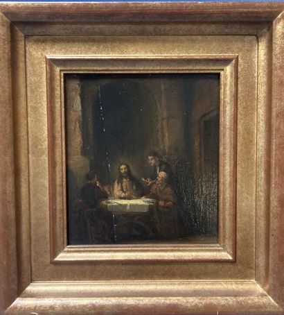 null School of the XVIIIth century 

Jesus at Emmaus

Oil on panel. Stamped "Collection...