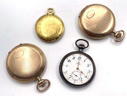 null ENSEMBLE de quatre montres de poche en métal: 

- l'une LIP en plaqué or brossé,...