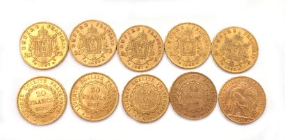 null FRANCE

Dix pièces de vingt Francs or 1867(2), 1868 (2), 1869 (1), 1876 (1),...