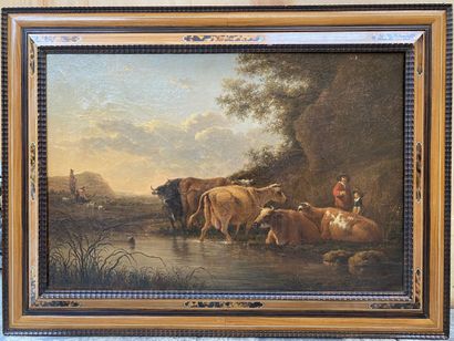 null Jacob VAN STRIJ (1756-1815) 

Pastoral scene by the river

Oil on canvas. 

50...