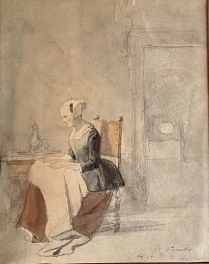 null H. HOVE (1814-1865)

The embroiderer

Watercolor annotated in the lower right...