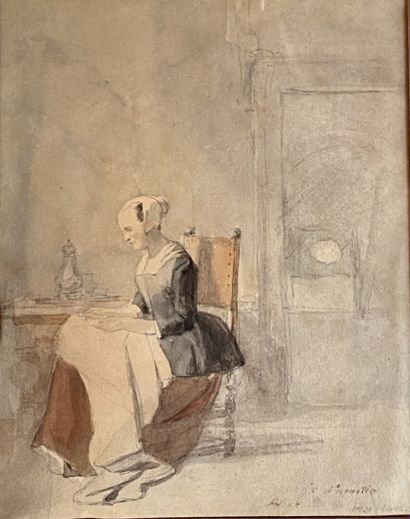 null H. HOVE (1814-1865)

La brodeuse

Aquarelle annotée en bas à droite

Dim. à...