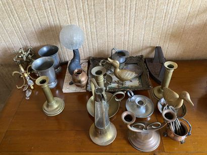 SET of pewter, copper, lamps, bronze and...