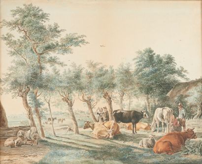 null Jean-Baptiste HUET (1745-1811) et DEMARTEAU

Scènes pastorales.

Deux gravures,...