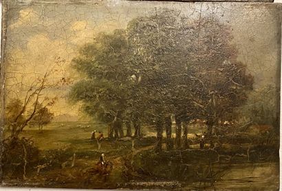 null FRENCH SCHOOL of the 19th century 

Landscapes 

Two oils on panel. 

15 x 22,5...