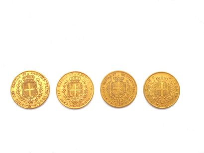 null ITALY

Four coins of 20 gold Lira Kingdom of Sardinia 1847 (1), 1845(2). 1856...