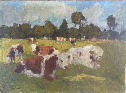 null Marcel COUCHAUX (1877-1939)

Troupeau de vaches

Huile sur toile signée en bas...