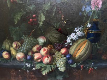 null ECOLE FRANCAISE du XIXème siècle

Nature morte au melon et pêches et bouquet...
